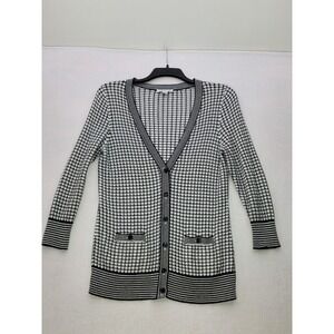 Pendleton Button Cardigan Sweater Womens M‎ Geometric Black/White Pockets
